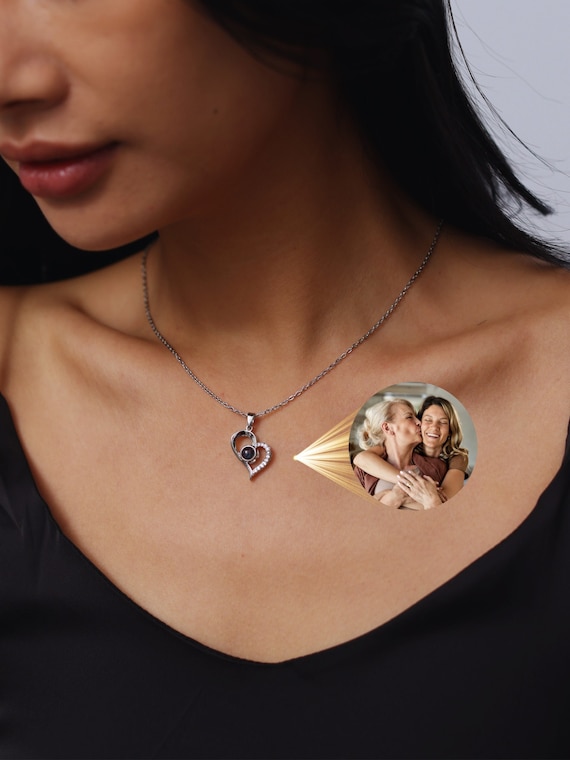 Custom Heart Necklace with Photo Projection - Personalized Birthday Gift for Mom Daughter Her- Christmas Gifts For Lover