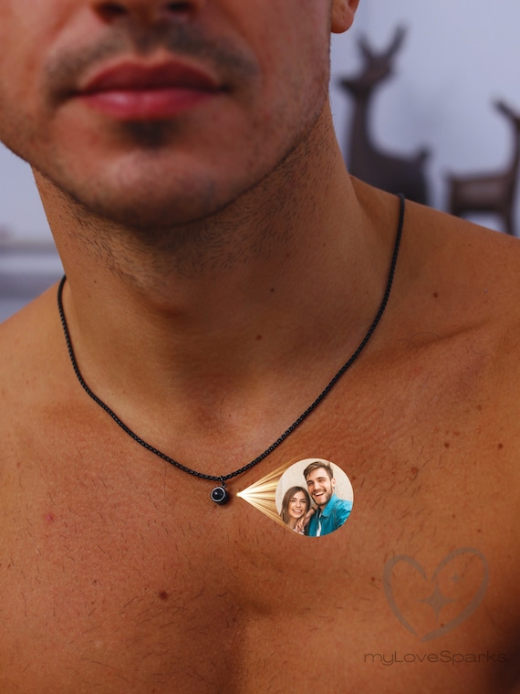Personalized Projection Photo Necklace for Men, Custom Necklace Men with Picture, Gift for Dad, Gifts for Teenage Boys,Father's Day Gifts