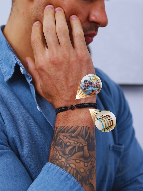 Custom Photo Projection Bracelet For Dad - Personalized Rope Bracelet in Colors - Custom Couple Bracelets for Christmas Gifts