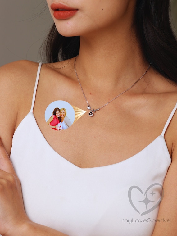 Custom Projection Picture Necklace, Personalized Memorial Necklace, Gift for her, Mother day gift, Solid 925 Sterling Silver