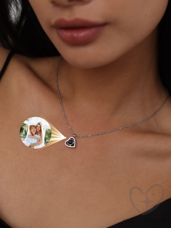 Custom Heart Necklace with Photo Projection - Personalized Birthday Gift for Mom Daughter Her- Christmas Gifts For Lover