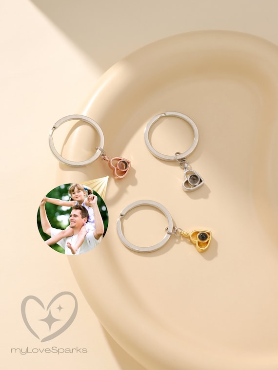 Custom Projection Picture Keychain for Him, Personalized Heart Keychain with Photo Inside, Best Gift for Dad Husband, Christmas Gift Father