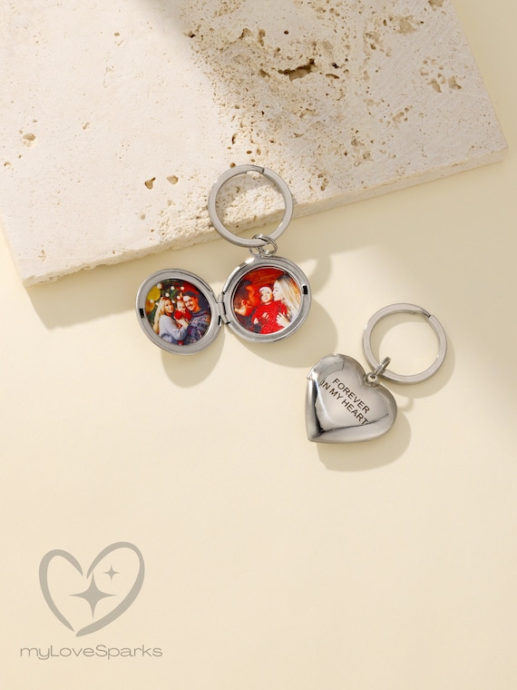 Custom Engraving Locket Keychain, Personalized  Keychain with Photo Inside, Best Gift for Him Dad Husband, Christmas Gift Father