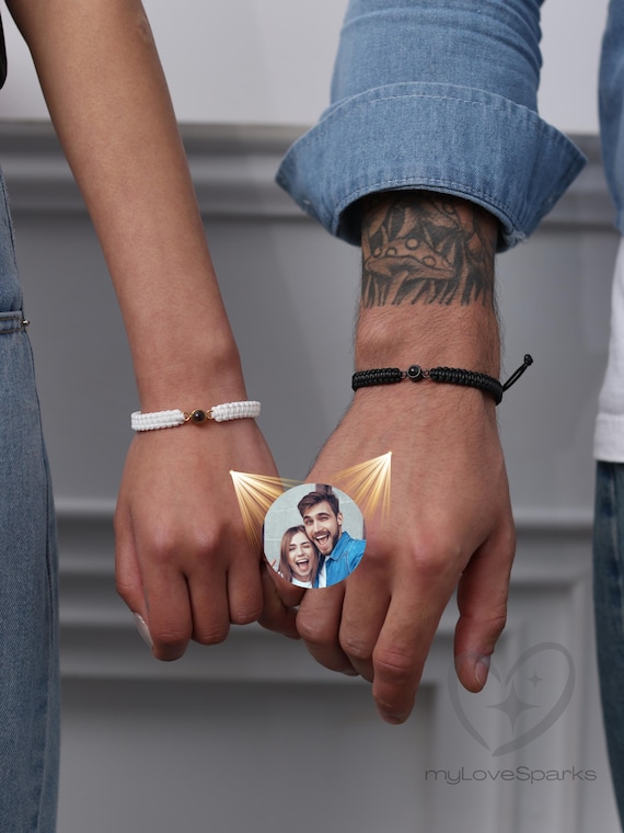 Personalized Photo Projection Bracelet Set of 2, Custom Matching Couple Bracelet,  Lover Couples Gift, Memorial Anniversary Gift