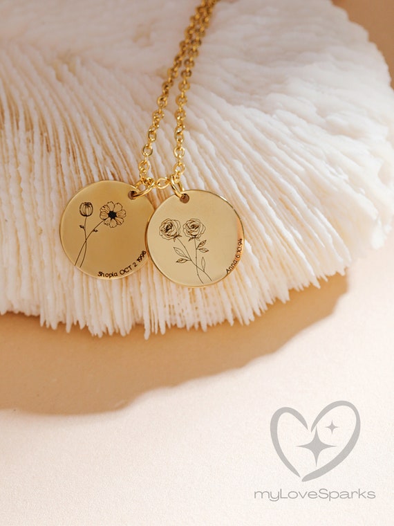 Custom Birth Flower Necklace, Personalized Gifts for Her, Christmas Gifts for Mom, Best Friend Bridesmaid Gifts, Handmade Jewelry