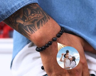 Dad Bracelet, Custom Photo Projection Bracelet for Men, Personalized Gift for Father Birthday Anniversary Gift for Him Husband, Family