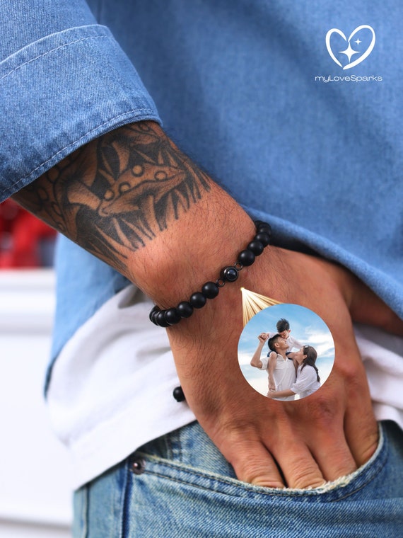 Dad Bracelet, Custom Photo Projection Bracelet for Men, Personalized Gift for Father Birthday Anniversary Gift for Him Husband, Family
