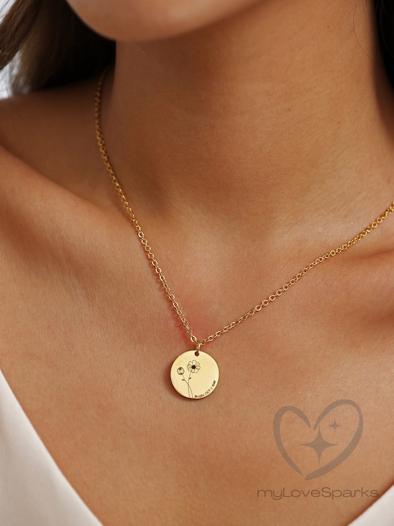 Personalized  Birth Flower Necklace, Custom Gift for Women, Personalized Mothers Day Gift, Sister Gift, Bridesmaid Gift, Engraved Necklace