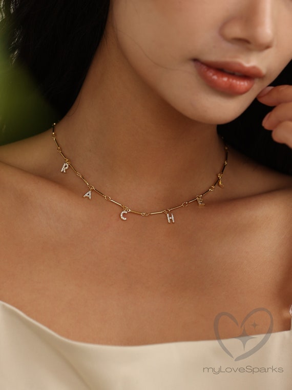 Personalized Diamond Name Necklace with Tube Chain, Mother Day Gifts, Anniversary Gifts, Birthday Gifts, Chrismas Gift for Her