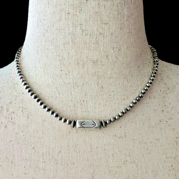 Navajo Pearl & Shotgun Shell Barrel Bead Sterling Silver Native American Necklace. Southwest Beaded Necklace. Native American Jewelry.