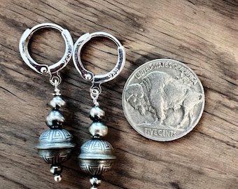 Sterling Silver Navajo Pearl Dangle Earrings, Southwestern Style