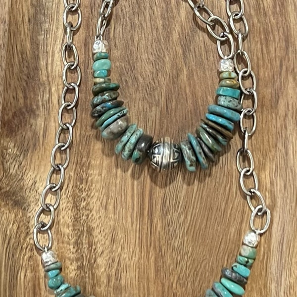 Navajo stamped bead choker necklace. Turquoise Necklace. Southwestern jewelry