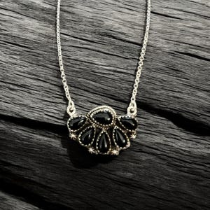 Southwest Onyx Sterling Silver Necklace. Adjustable Black Onyx Sterling Silver Pendant Necklace.