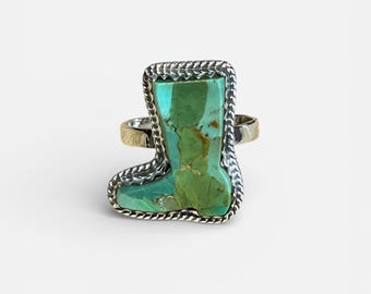 Bague ajustable en argent sterling turquoise pour bottes de cowboy western. Bonbons pour les mains de cow-girl ! (D4)