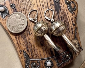 Squash Blossom Earrings. Extra Large Sterling Silver Navajo Aztec Stamped Earrings.