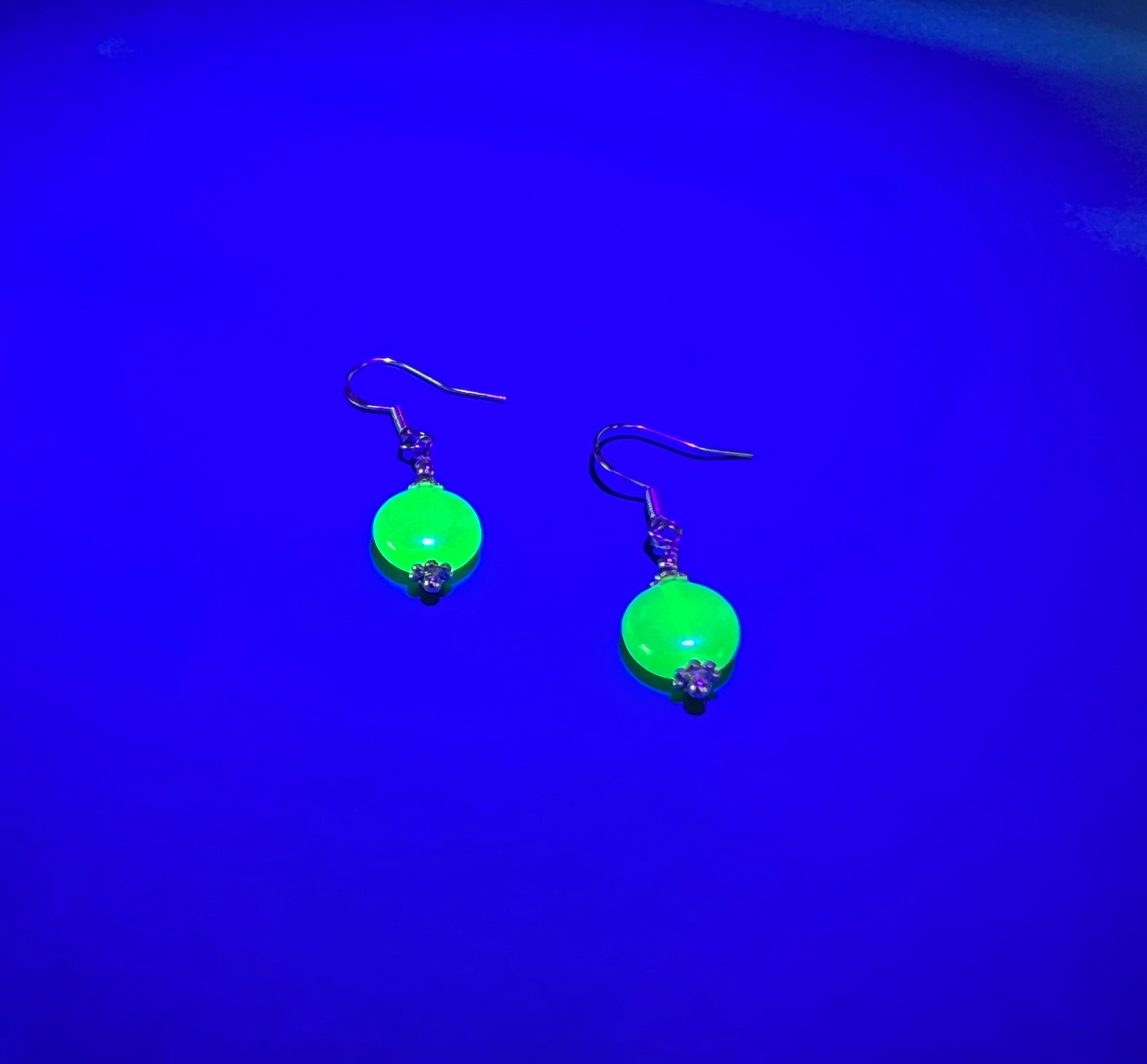 Vaseline Glass Earrings, Blacklight Earrings, Glow Earrings, Neon Green