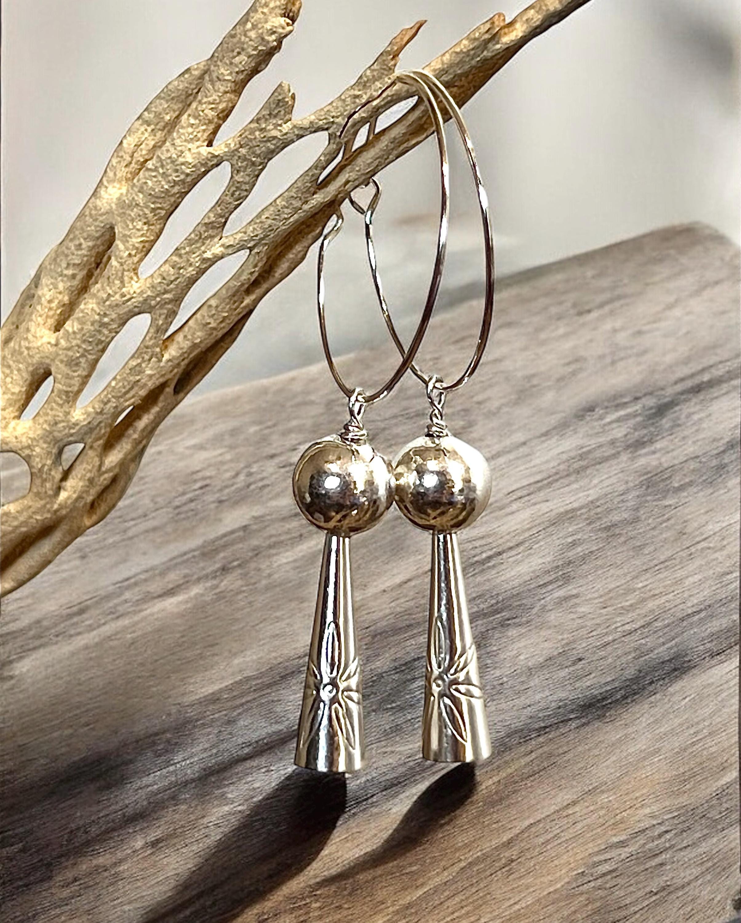 Navajo Stamped Sterling Silver Circle and Square Earrings