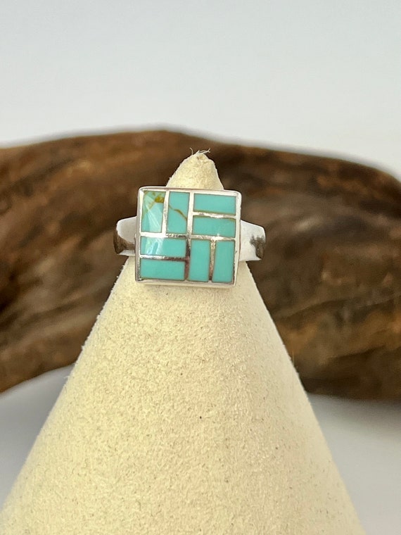 Wide band turquoise inlay ring. US size 6