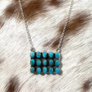 Sterling Silver Western Turquoise Bar Necklace. Adjustable Southwestern Turquoise Necklace.