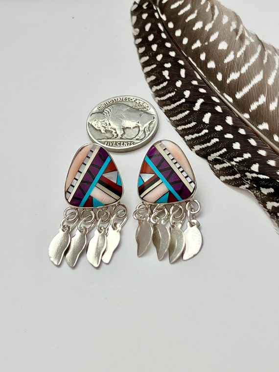 Zuni Native American Inlay Sterling Silver Earring