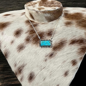 Sterling Silver Western Turquoise Bar Necklace. Southwestern Turquoise Necklace.