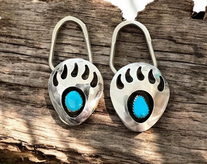 Sterling Silver Navajo Turquoise Bear Claw Keychain. Vintage Native ...