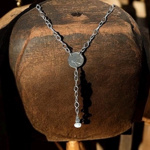 Buffalo Nickel Lariat Necklace With Pearl and Navajo Beads. Southwestern Necklace. Southwest Jewelry.