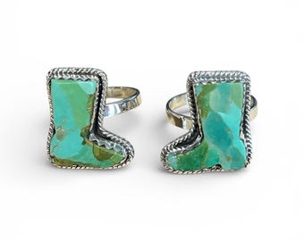 Bague ajustable en argent sterling turquoise pour bottes de cowboy western. Bonbons pour les mains de cow-girl ! (D4)