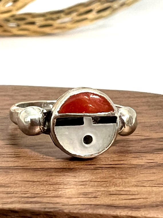 Authentic Vintage Native American Zuni Turquoise Coral Sterling Silver Sunface Ring Authentic Vintage Native American Zuni Turquoise Coral Sterling Silver Sunface Ring