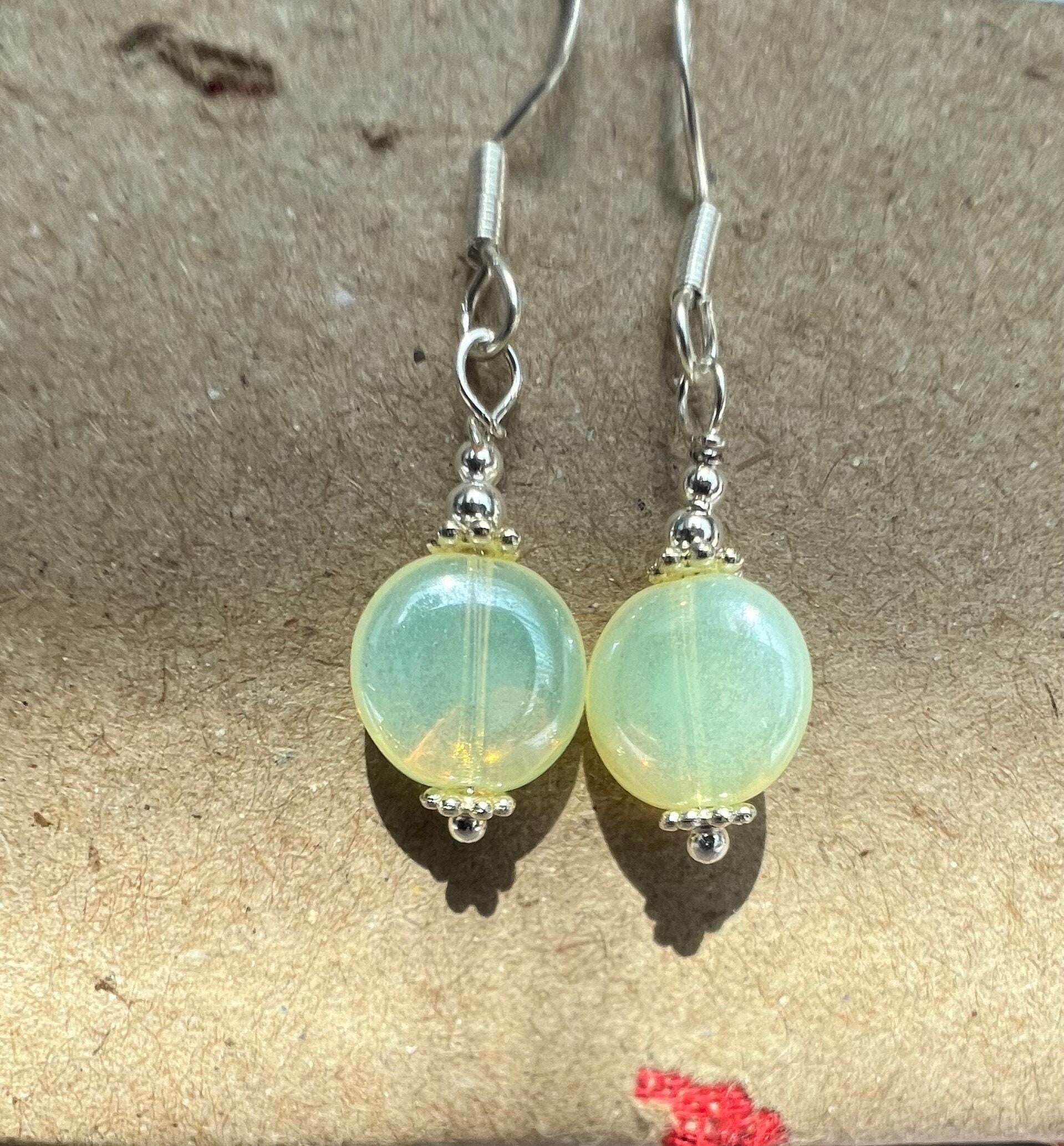 Vaseline Glass Earrings, Blacklight Earrings, Glow Earrings, Neon Green