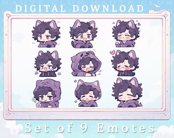 Set of 9 Emotes Twitch Cat Emote Custom Anime Emote Custom Twitch Emotes Original Anime Style Illustration Cat Guy Emotes