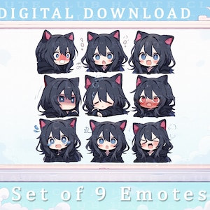 Gestos de chica gato (9) / Conjunto de 9 gestos de chica gato Twitch Emote Cat Anime Emote Custom Twitch Emotes Descarga digital 9 Emotes Kitty Girl Emotes