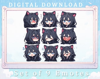 Cat Girl Emotes (9) | Set of 9 Cat Girl Emotes Twitch Emote Cat Anime Emote Custom Twitch Emotes Digital Download 9 Emotes Kitty Girl Emotes