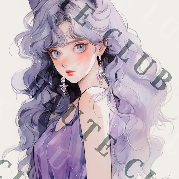 Aquarelle personnage téléchargement numérique Anime Art Print Manga personnage Sailor Moon Anime Art Fanart OC Anime Style Illustration chat fille