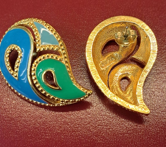 AVON Blue & Green Paisley Earrings Vintage - image 5