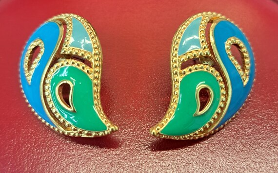 AVON Blue & Green Paisley Earrings Vintage - image 4