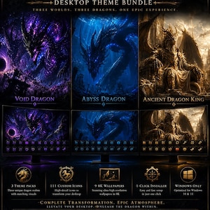 Void Abyss Ancient Dragon Windows Theme Bundle, Custom Icons and 8K Wallpapers