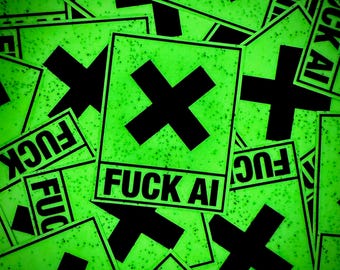 Que se joda la IA, pegatina ANTI IA que brilla en la oscuridad, pegatina cyberpunk, cybergótica