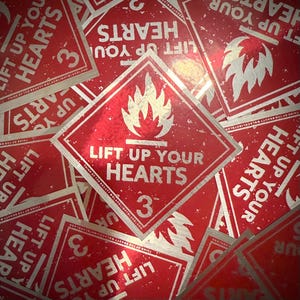 Lift up your hearts nitzer ebb industrial music bumper sticker metallic silver and red