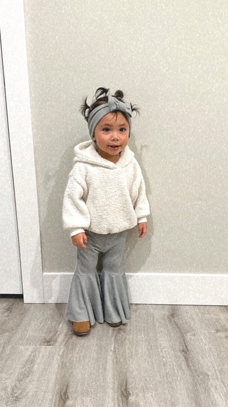 Baby Bell Bottoms & Bow Set/baby Flare Pants/ Gray Bell Bottoms/ Solid