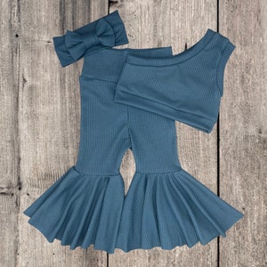 Baby Bell Bottoms/ Baby Flare Pants/ Toddler Bell Bottoms/ Toddler Bells/ Infant Bells / Baby Crop Tank/ Blue Set