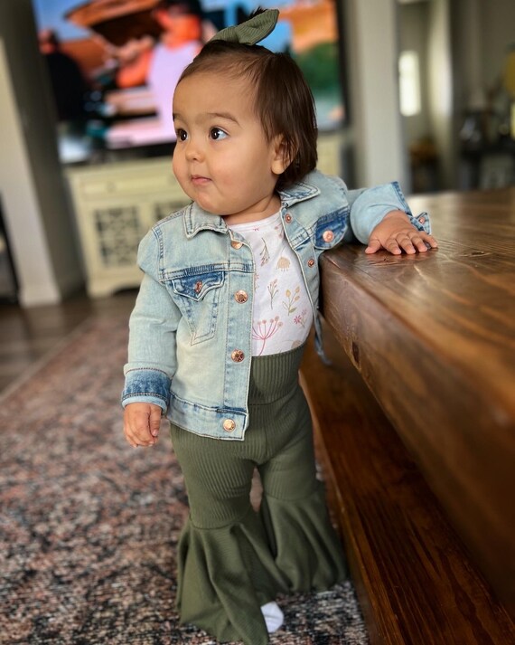 thumbnail image 2 of Unique Baby Girls 2-Piece Bell Bottom Leggings Outfit | Bell Sleeve Shirt & Pants Set For Toddler & Kid Easter & Spring 2 of 6