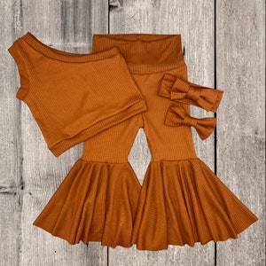 Baby Bell Bottoms & Top Set/ Flare Pants/ Burnt Orange/ Baby Fall Oufit/ Baby Halloween Costume/ Toddler Bells/ Fall Infant Outfit/ Orange