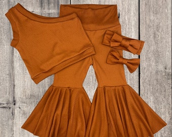 Baby Bell Bottoms & Top Set/ Flare Pants/ Burnt Orange/ Baby Fall Oufit/ Baby Halloween Costume/ Toddler Bells/ Fall Infant Outfit/ Orange