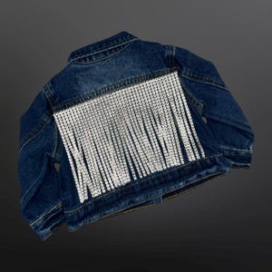 Toddler Denim Jacket w/ Rhinestones/ Glitter Denim/ Infant Jacket/ Baby Denim/ Cowgirl/ Disco Cowgirl/ Rhinestone Fringe