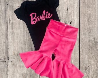 Valentines Day Bell Bottoms/ Barbie Outfit/ Pink baby bells/ Valentines Day toddler Flares