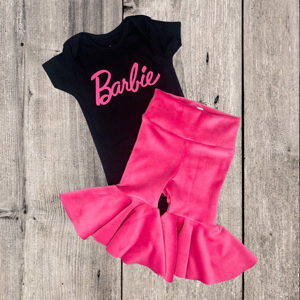 Valentines Day Bell Bottoms/ Barbie Outfit/ Pink baby bells/ Valentines Day toddler Flares