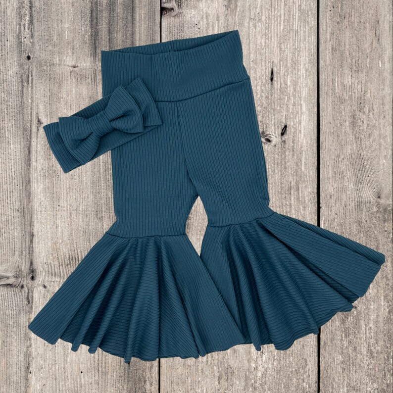 Baby Bell Bottoms & Bow Set/ Baby Flare Pants/ Toddler Bell Bottoms