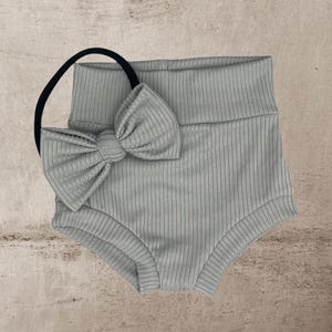Bummies & Bow Set/ Toddler Gray Bummies/ High Waisted Shorts/ Baby Bummies