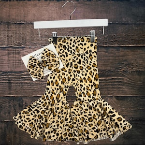 Baby Schlaghose & Schleife Set/ Schlaghose/ Gepard Print Hose/ Säugling Herbst Oufit/ Baby Halloween Kostüm/ Kleinkind Glocken/ Tier Muster